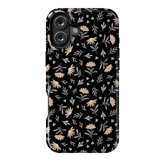 iPhone 16 Plus StrongFit Beige flowers on a black by Alena Ganzhela