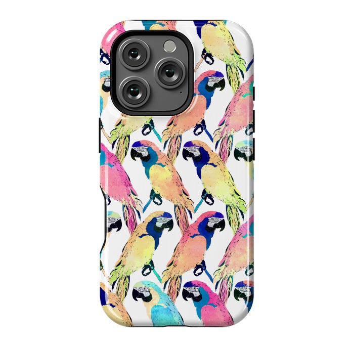 iPhone 16 Pro StrongFit Modern Colorful Exotic Parrot Birds Watercolor Paint by InovArts