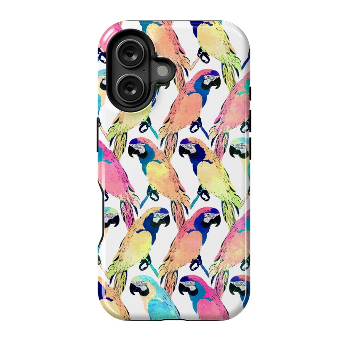 iPhone 16 StrongFit Modern Colorful Exotic Parrot Birds Watercolor Paint by InovArts