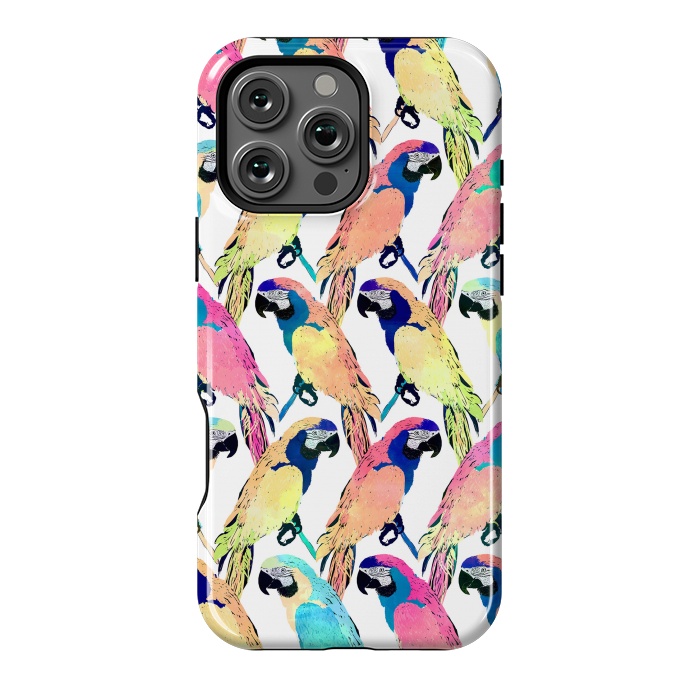 iPhone 16 Pro Max StrongFit Modern Colorful Exotic Parrot Birds Watercolor Paint by InovArts