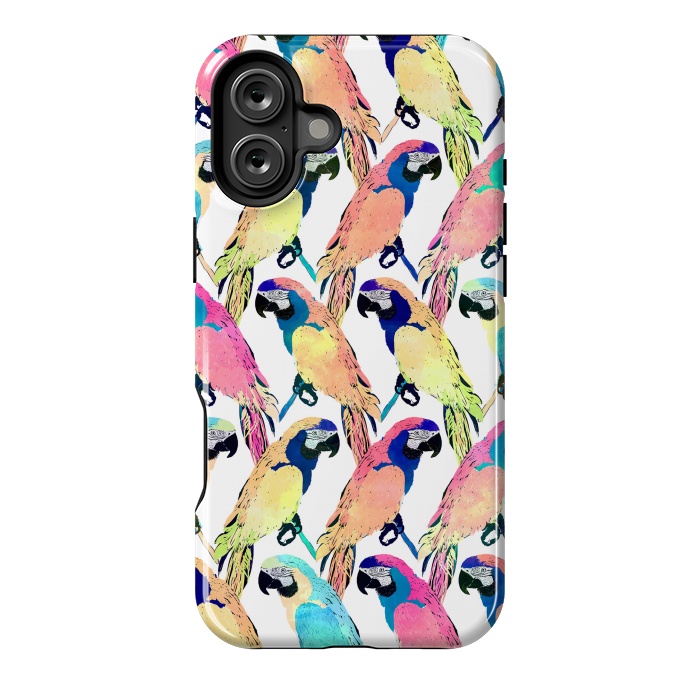 iPhone 16 Plus StrongFit Modern Colorful Exotic Parrot Birds Watercolor Paint by InovArts