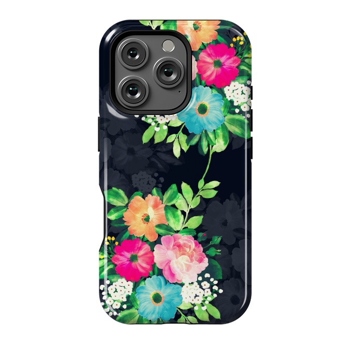 iPhone 16 Pro StrongFit Watercolor Vintage Roses Floral Dark Blue Design by InovArts