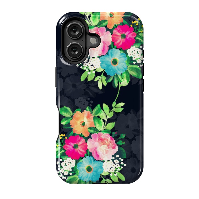 iPhone 16 StrongFit Watercolor Vintage Roses Floral Dark Blue Design by InovArts