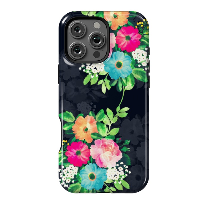 iPhone 16 Pro Max StrongFit Watercolor Vintage Roses Floral Dark Blue Design by InovArts