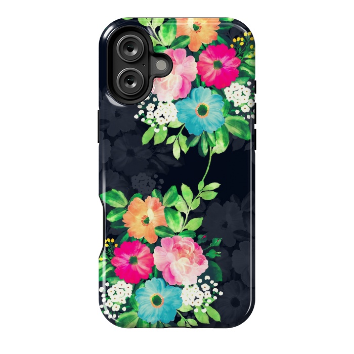 iPhone 16 Plus StrongFit Watercolor Vintage Roses Floral Dark Blue Design by InovArts