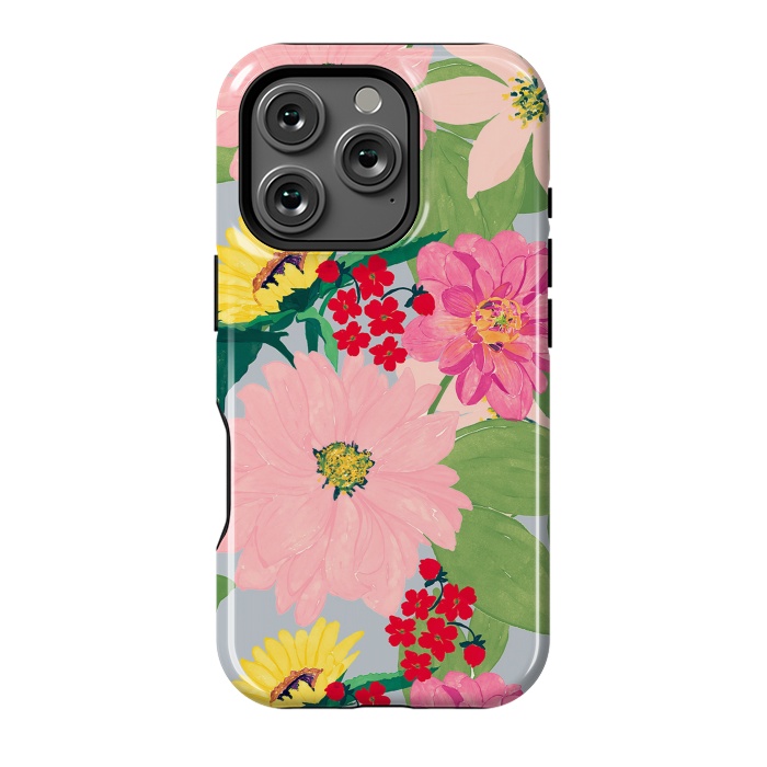 iPhone 16 Pro StrongFit Elegant Watercolor Sunflowers Blush Floral Gray Design by InovArts