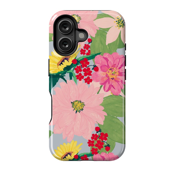 iPhone 16 StrongFit Elegant Watercolor Sunflowers Blush Floral Gray Design by InovArts