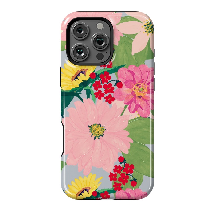 iPhone 16 Pro Max StrongFit Elegant Watercolor Sunflowers Blush Floral Gray Design by InovArts