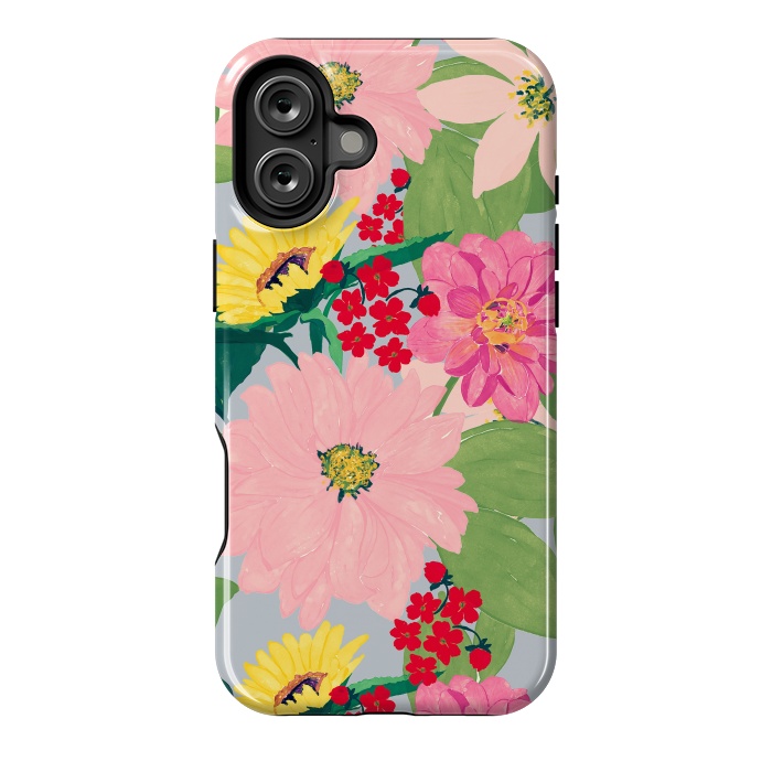 iPhone 16 Plus StrongFit Elegant Watercolor Sunflowers Blush Floral Gray Design by InovArts