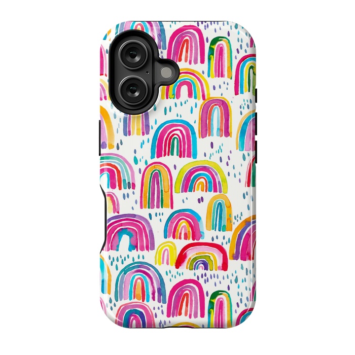 iPhone 16 StrongFit Cute Watercolor Rainbows by Ninola Design