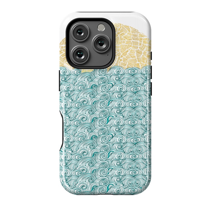 iPhone 16 Pro StrongFit Sea Waves Sun by Pom Graphic Design