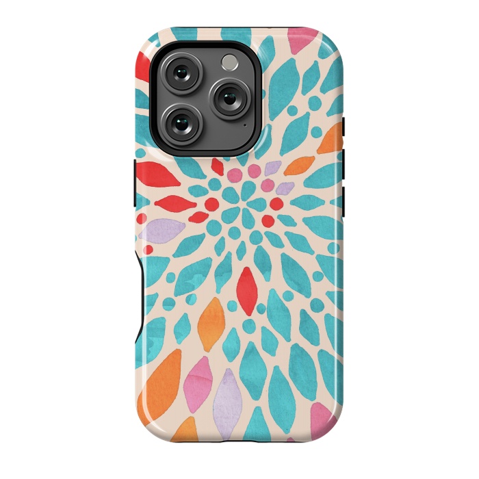 iPhone 16 Pro StrongFit Radiant Dahlia - teal, orange, coral, pink  by Tangerine-Tane