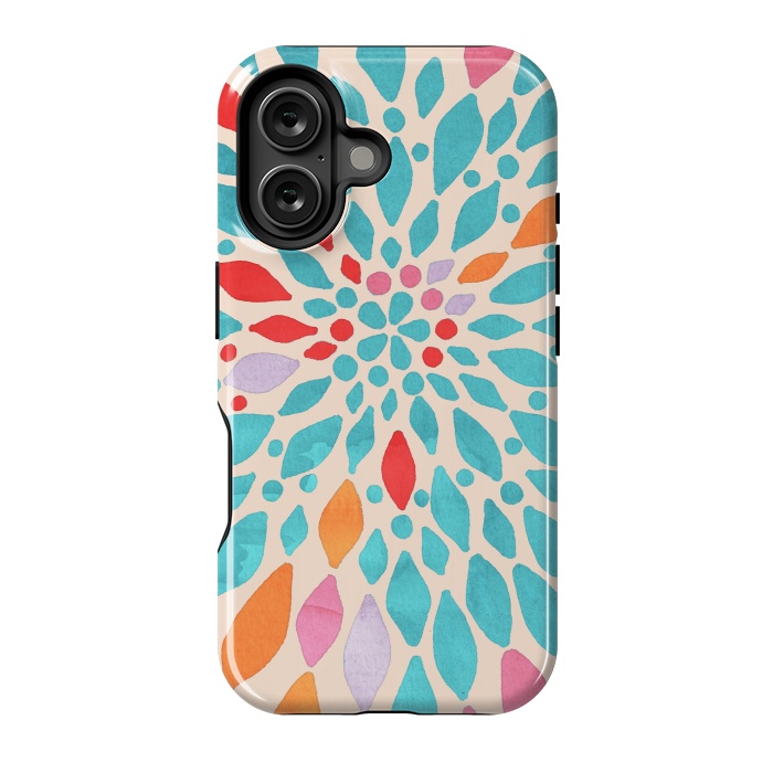 iPhone 16 StrongFit Radiant Dahlia - teal, orange, coral, pink  by Tangerine-Tane