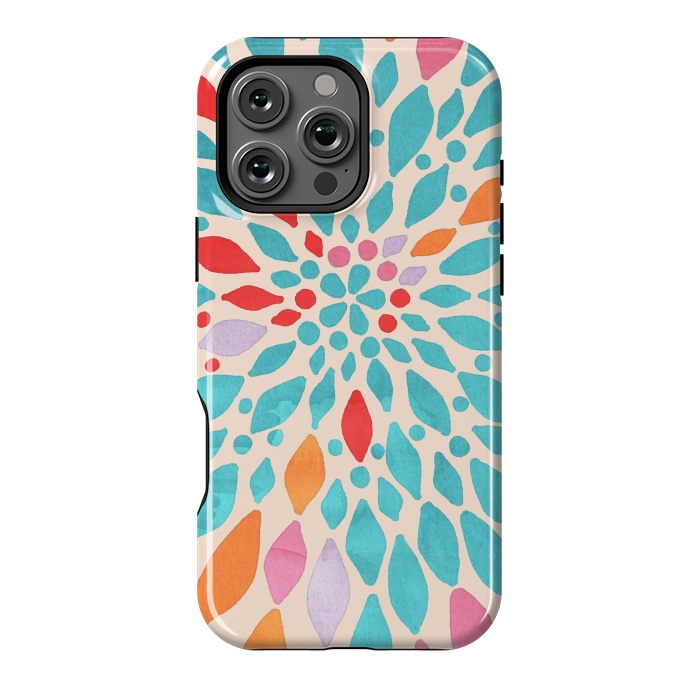 iPhone 16 Pro Max StrongFit Radiant Dahlia - teal, orange, coral, pink  by Tangerine-Tane