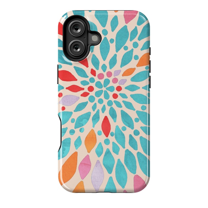 iPhone 16 Plus StrongFit Radiant Dahlia - teal, orange, coral, pink  by Tangerine-Tane