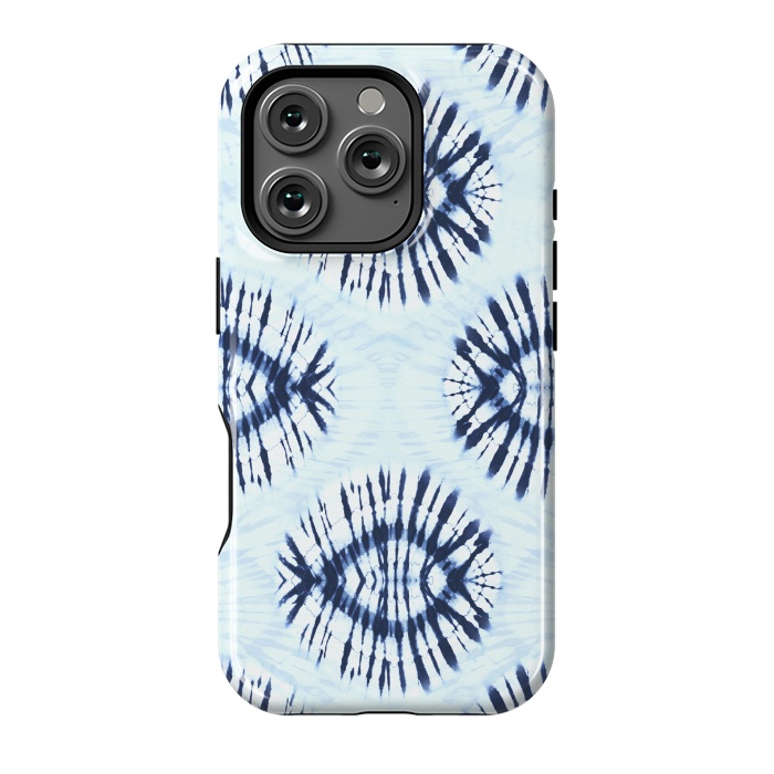 iPhone 16 Pro StrongFit Blue indigo tie dye spots by Oana 