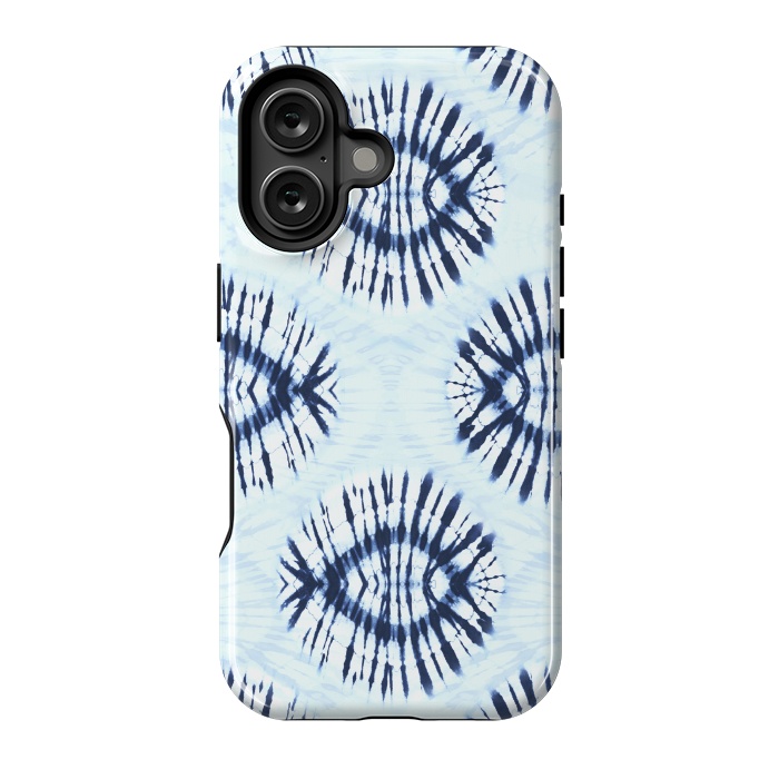 iPhone 16 StrongFit Blue indigo tie dye spots by Oana 