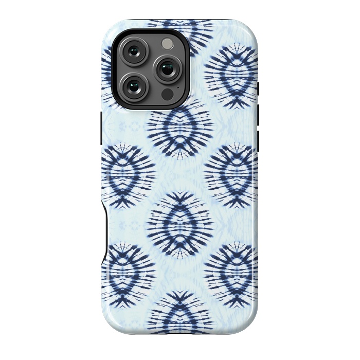 iPhone 16 Pro Max StrongFit Blue indigo tie dye spots by Oana 