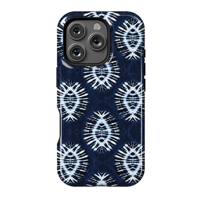 iPhone 16 Pro StrongFit Dark indigo tie dye ethnic spots by Oana 