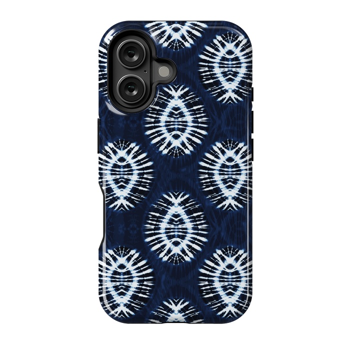 iPhone 16 StrongFit Dark indigo tie dye ethnic spots by Oana 