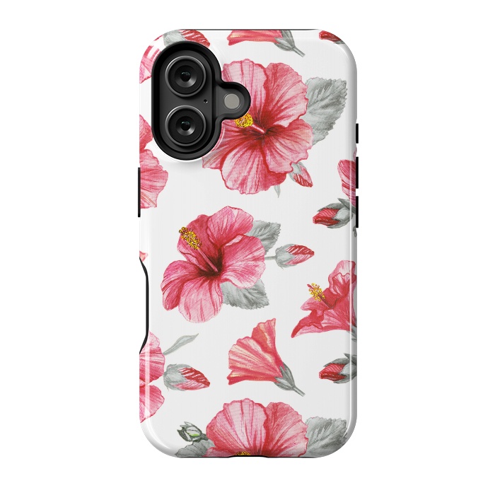 iPhone 16 StrongFit Watercolor hibiscus flowers by Oana 