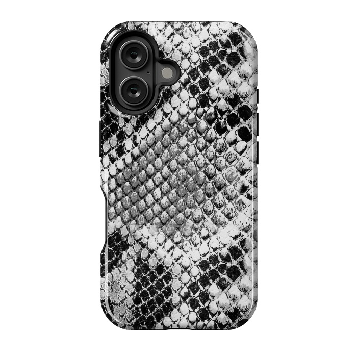 iPhone 16 StrongFit Black and grey grungy snake skin pattern by Oana 