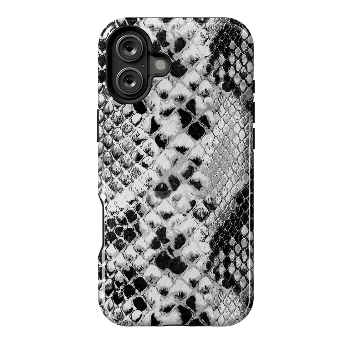 iPhone 16 Plus StrongFit Black and grey grungy snake skin pattern by Oana 