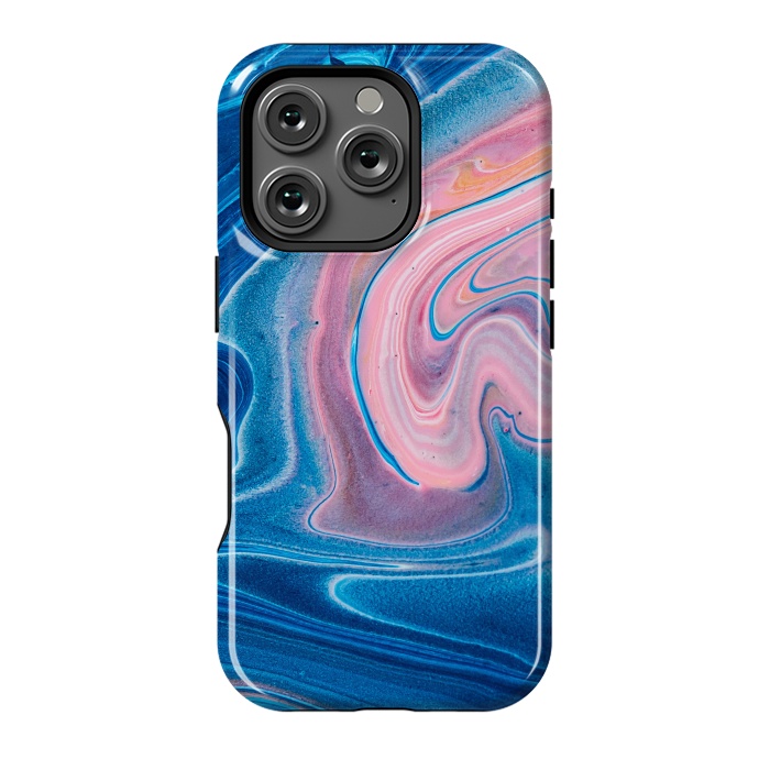 iPhone 16 Pro StrongFit Blue Acrylic Pour Color Liquid Marble by ArtsCase