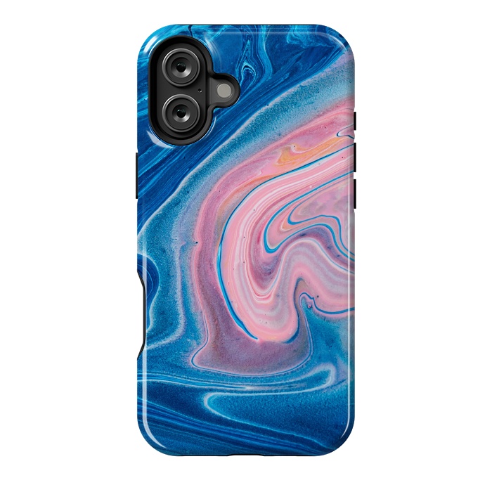 iPhone 16 Plus StrongFit Blue Acrylic Pour Color Liquid Marble by ArtsCase