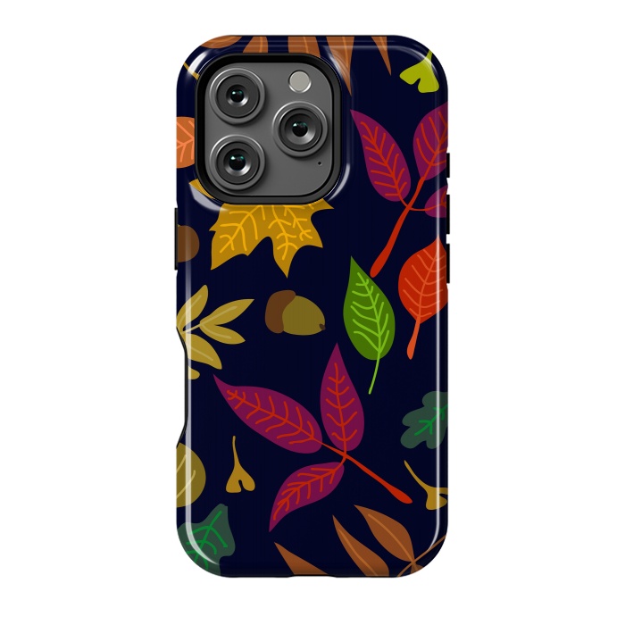 iPhone 16 Pro StrongFit Colorful Leaves and Acorns on Black Background by ArtsCase