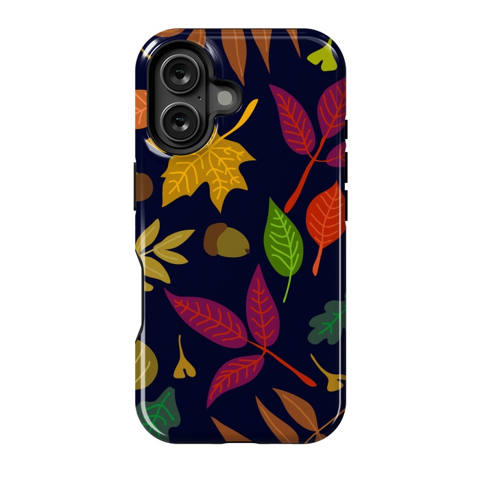 iPhone 16 StrongFit Colorful Leaves and Acorns on Black Background by ArtsCase