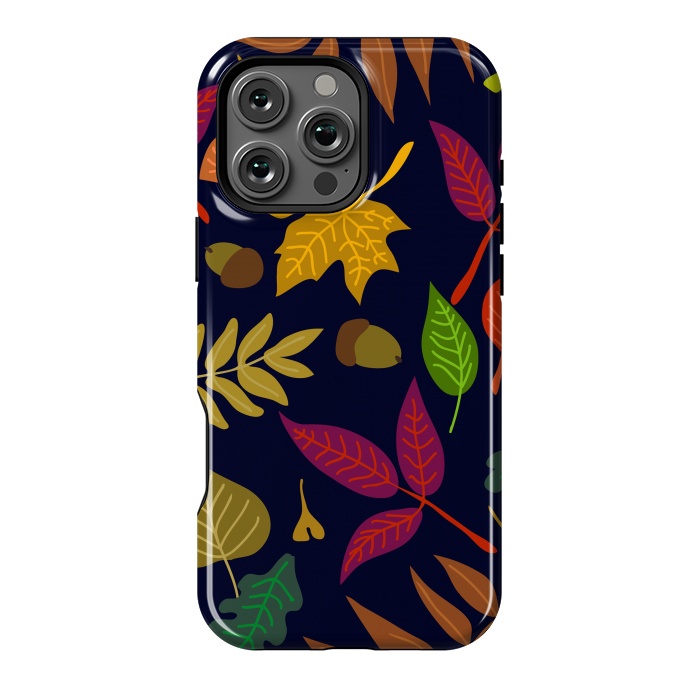 iPhone 16 Pro Max StrongFit Colorful Leaves and Acorns on Black Background by ArtsCase