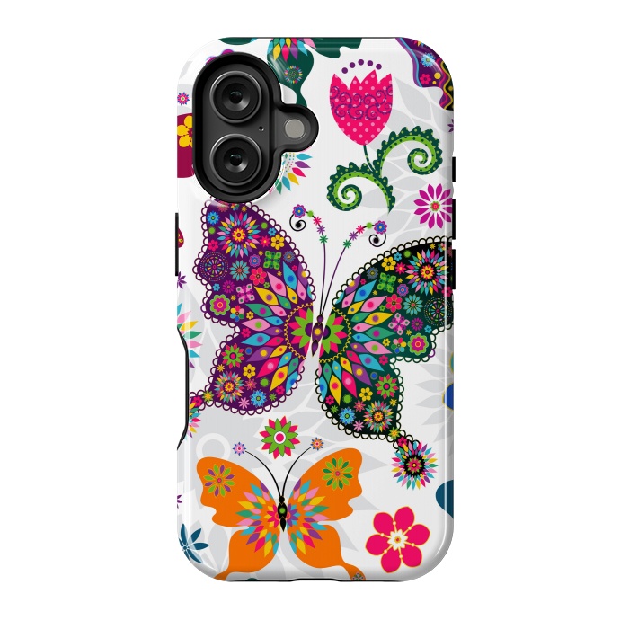 iPhone 16 StrongFit Cute Butterflies and Flowers in Different Colors by ArtsCase