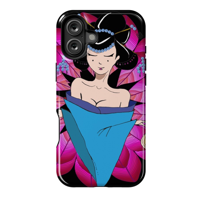 iPhone 16 Plus StrongFit Geisha Girl with Lantern on Leaves by ArtsCase