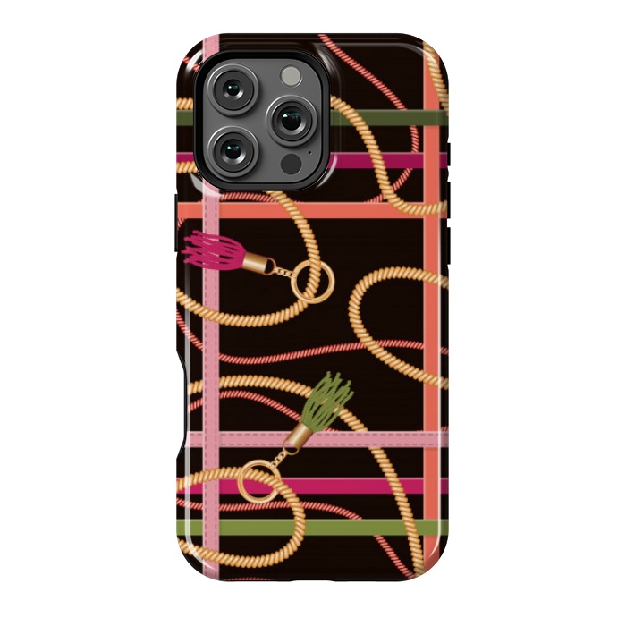 iPhone 16 Pro Max StrongFit PINK ORANGE CHECK CHAIN PATTERN by MALLIKA