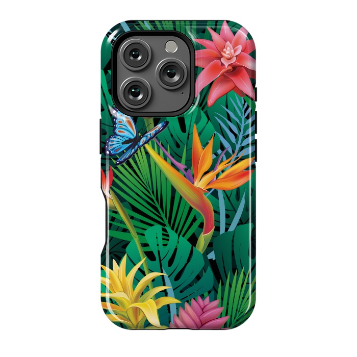 iPhone 16 Pro StrongFit Cute Tropical Floral Design Green Pink and Purple by ArtsCase