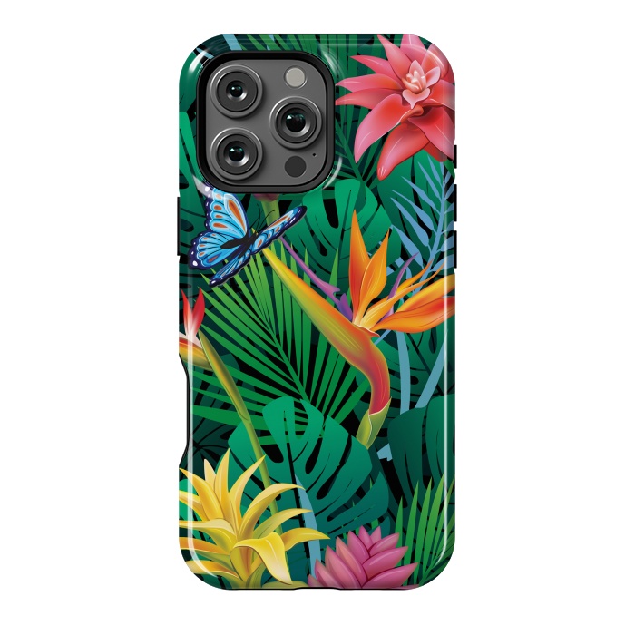 iPhone 16 Pro Max StrongFit Cute Tropical Floral Design Green Pink and Purple by ArtsCase