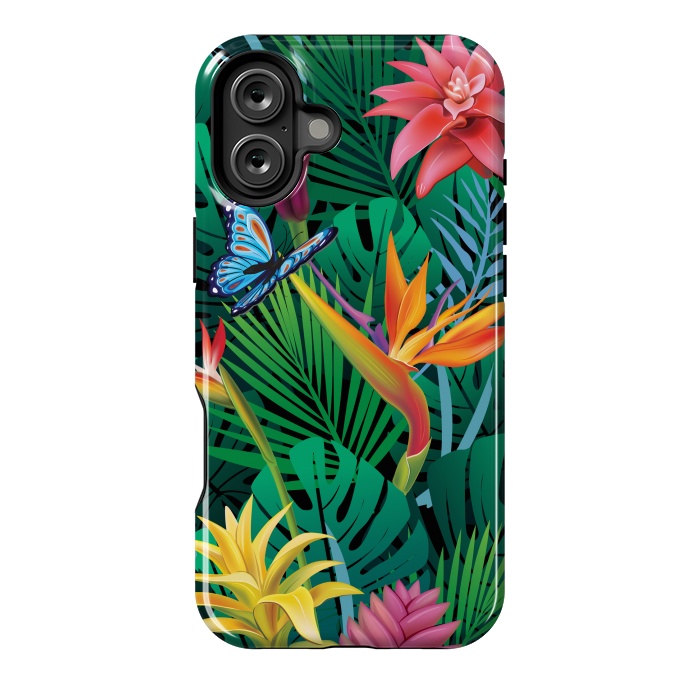 iPhone 16 Plus StrongFit Cute Tropical Floral Design Green Pink and Purple by ArtsCase