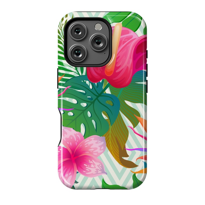 iPhone 16 Pro StrongFit Exotic Flowers and Leaves in Geometric Decoration by ArtsCase