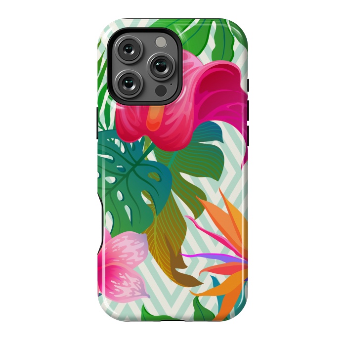 iPhone 16 Pro Max StrongFit Exotic Flowers and Leaves in Geometric Decoration by ArtsCase