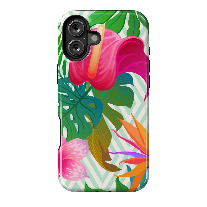 iPhone 16 Plus StrongFit Exotic Flowers and Leaves in Geometric Decoration by ArtsCase