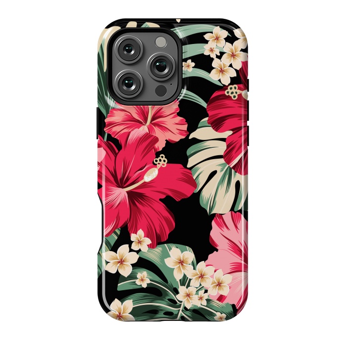 iPhone 16 Pro Max StrongFit Exotic Tropical Hawaiian Hibiscus Flowers and Palms by ArtsCase