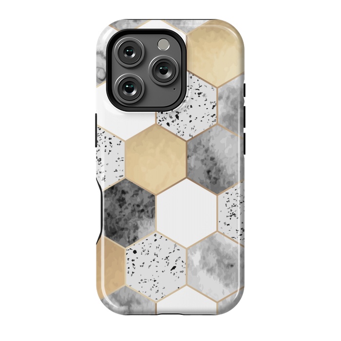 iPhone 16 Pro StrongFit Grey Marble and Watercolour Polygons by ArtsCase