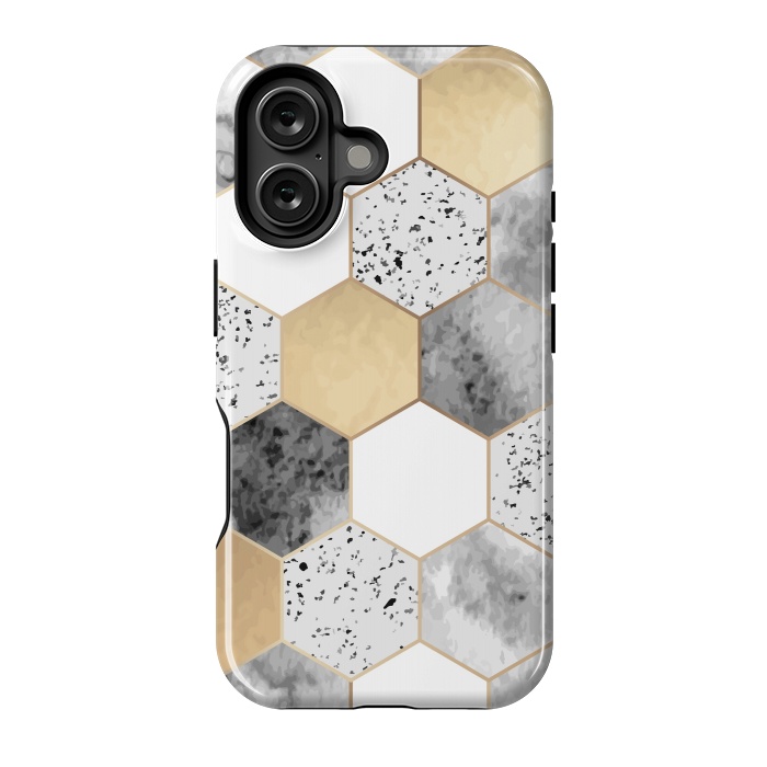 iPhone 16 StrongFit Grey Marble and Watercolour Polygons by ArtsCase