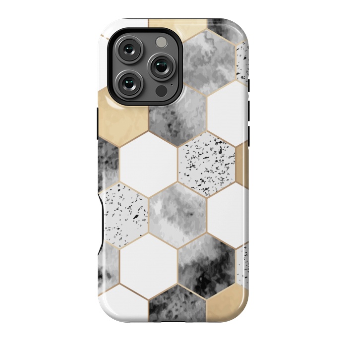 iPhone 16 Pro Max StrongFit Grey Marble and Watercolour Polygons by ArtsCase