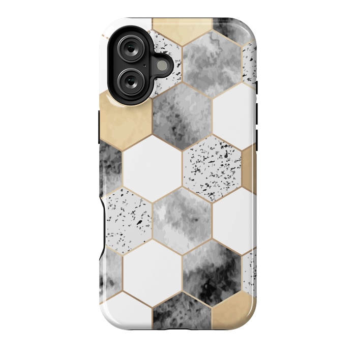 iPhone 16 Plus StrongFit Grey Marble and Watercolour Polygons by ArtsCase