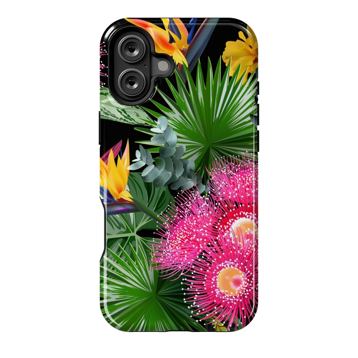 iPhone 16 Plus StrongFit Tropical Flowers and Leaves, Seamless Pattern by ArtsCase