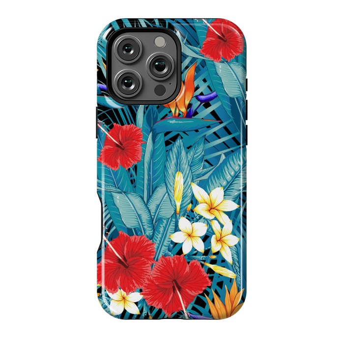 iPhone 16 Pro Max StrongFit Tropical Flowers Hibiscus Frangipani Heliconias by ArtsCase