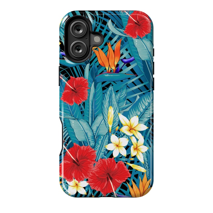 iPhone 16 Plus StrongFit Tropical Flowers Hibiscus Frangipani Heliconias by ArtsCase