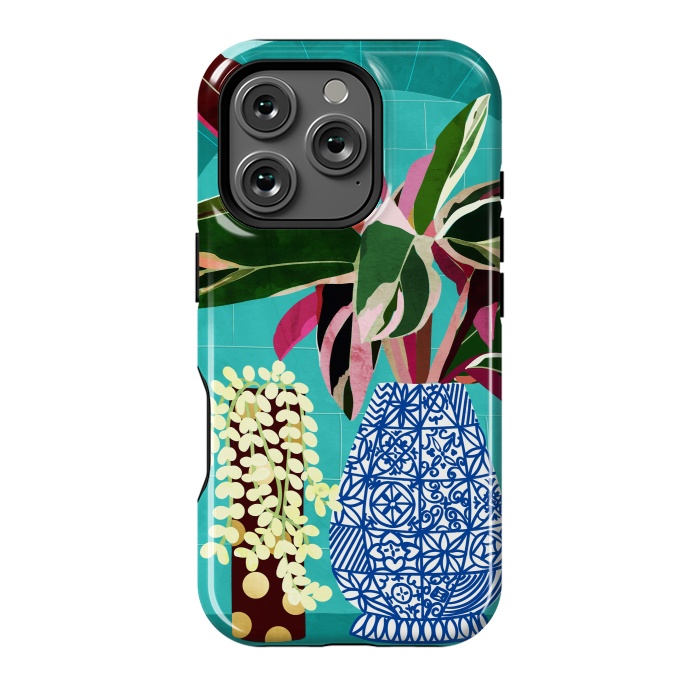 iPhone 16 Pro StrongFit Moroccan Shelfie | Tropical Teal Plants Botanical | Exotic Modern Bohemian Eclectic Décor  by Uma Prabhakar Gokhale